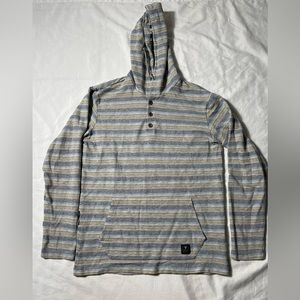 Vissla Hoodie Mens Small Grey Striped Woven Henley Surf Beach Hooded